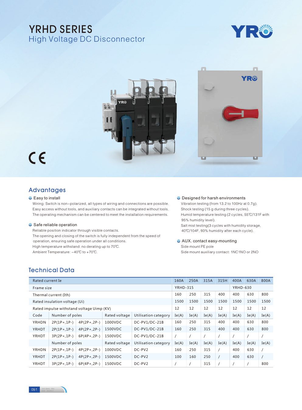 YRHD High Voltage DC Disconnector catalogue specifications