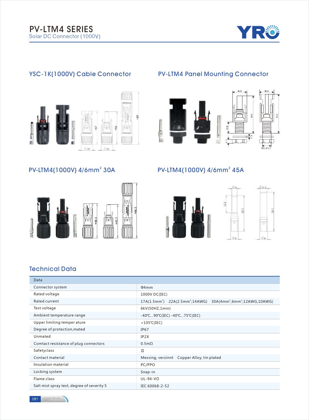 YMC4 Solar DC Connector catalogue specifications